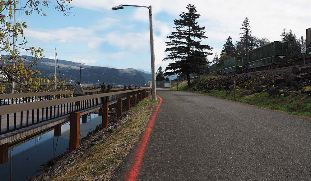 A rendering of the boardwalk alternative design for the marina fire lane trail.