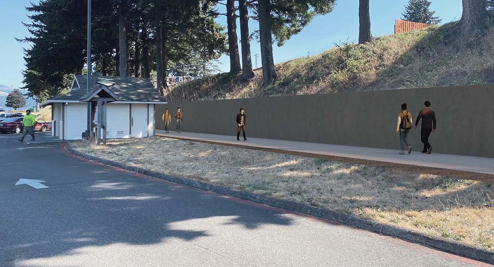 A rendering of the lower parking lot alternative trail design.