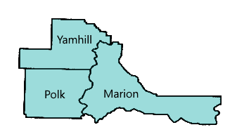 County map showing Marion, Polk and Yamhill Counties