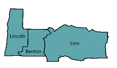 County map showing Lincoln, Benton and Linn Counties