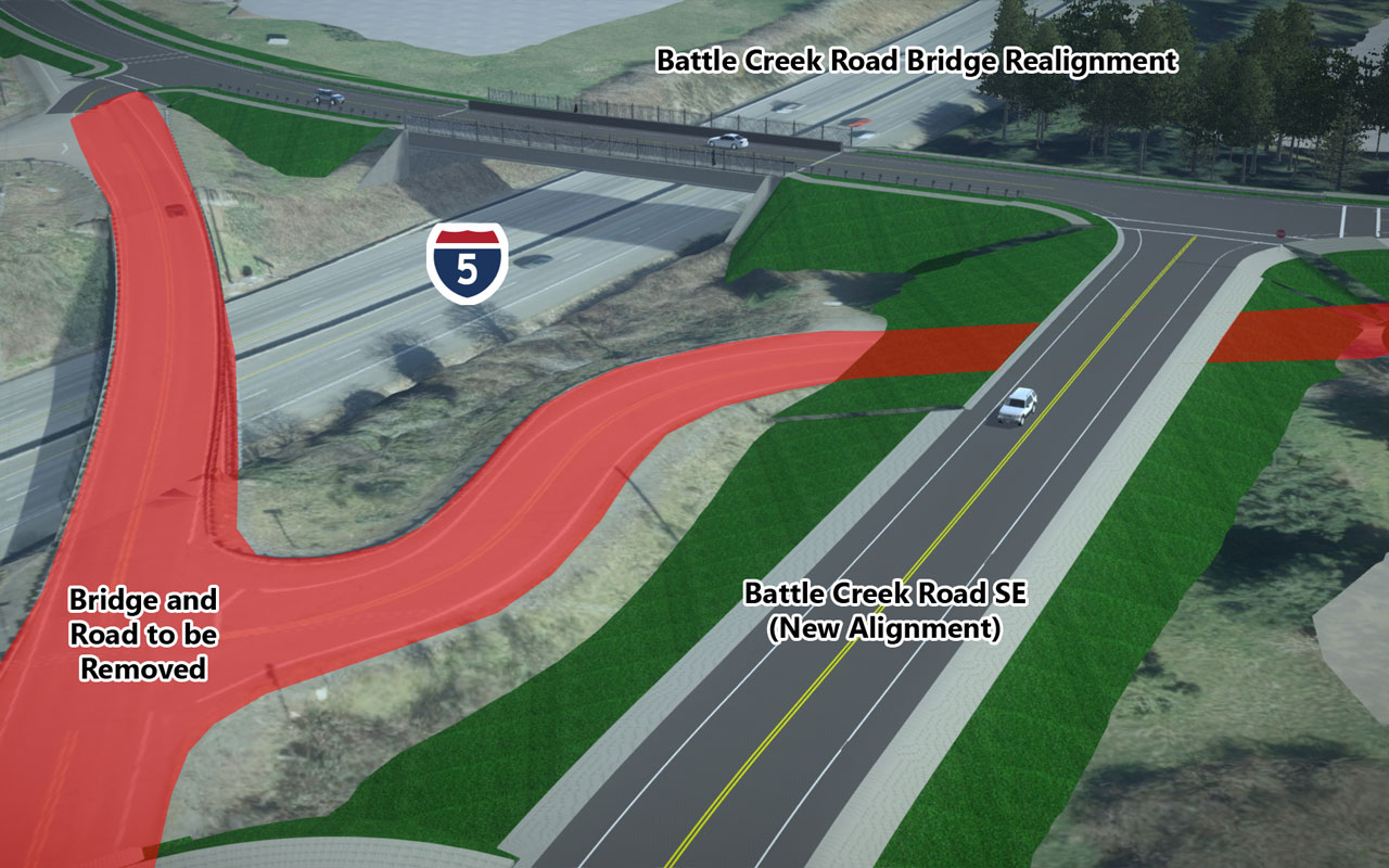 Simulation of the new Battle Creek Road bridge and road alignment.