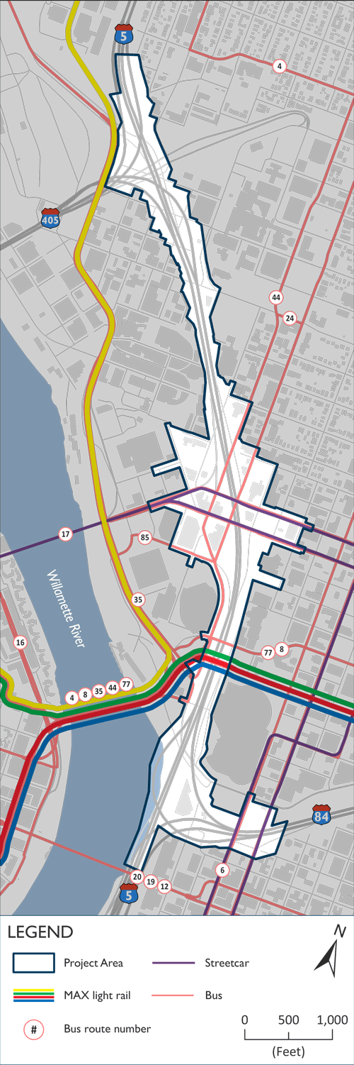 Map: Transit lines in the Project Area.