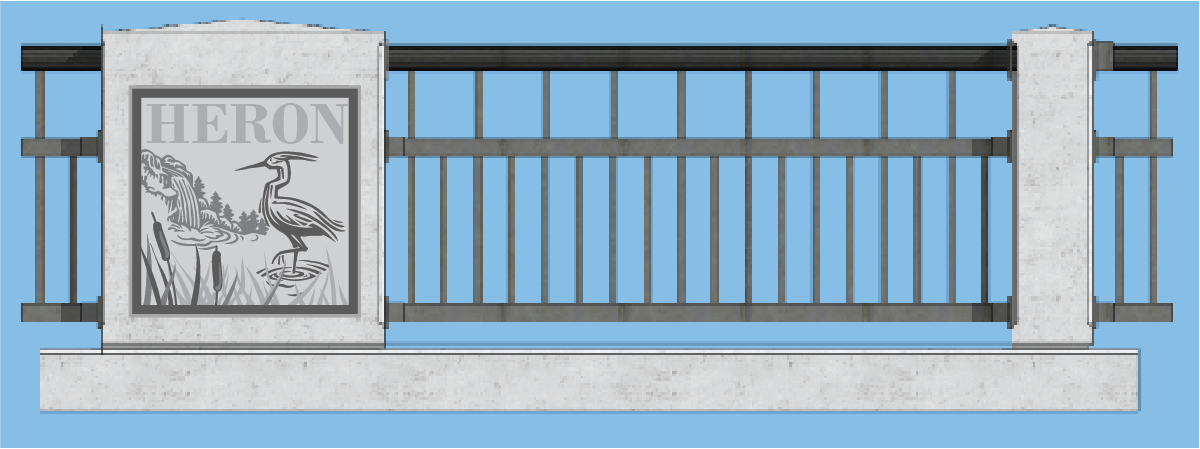 Image of schematic of how bridge railing could look with concrete impression on railing column.