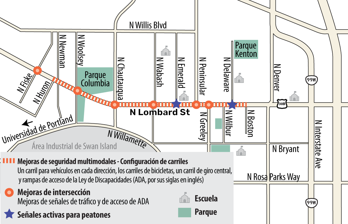 Project area map showing the construction area along N. Lombard.