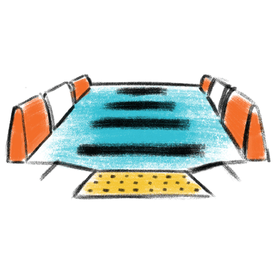 Drawing of protected pedestrian crossing.