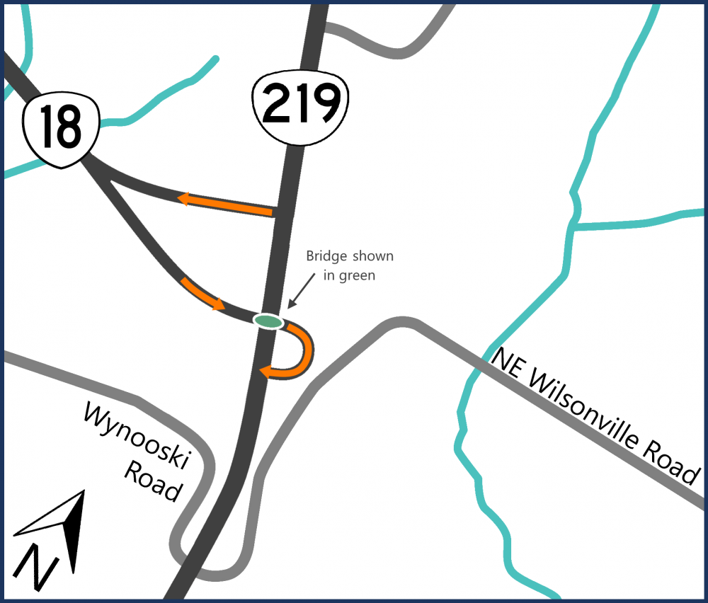 graphic showing OR 219 and OR 18 interchange after Phase 2A is constructed