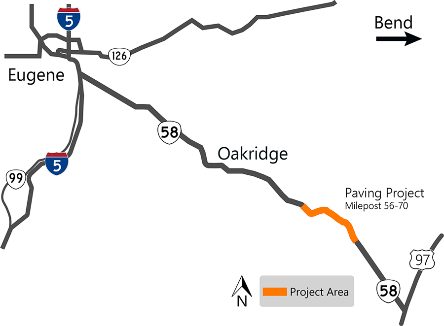 Project area map showing the paving area on OR 58