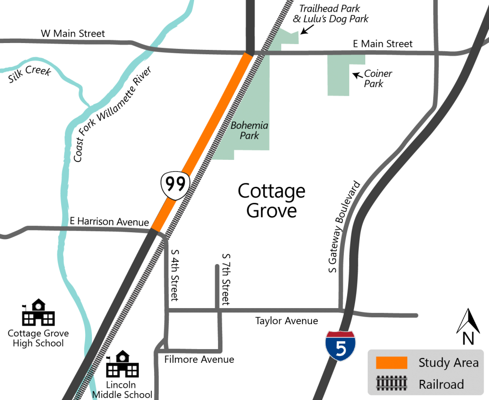 Project area map highlighting sections of Cottage Grove