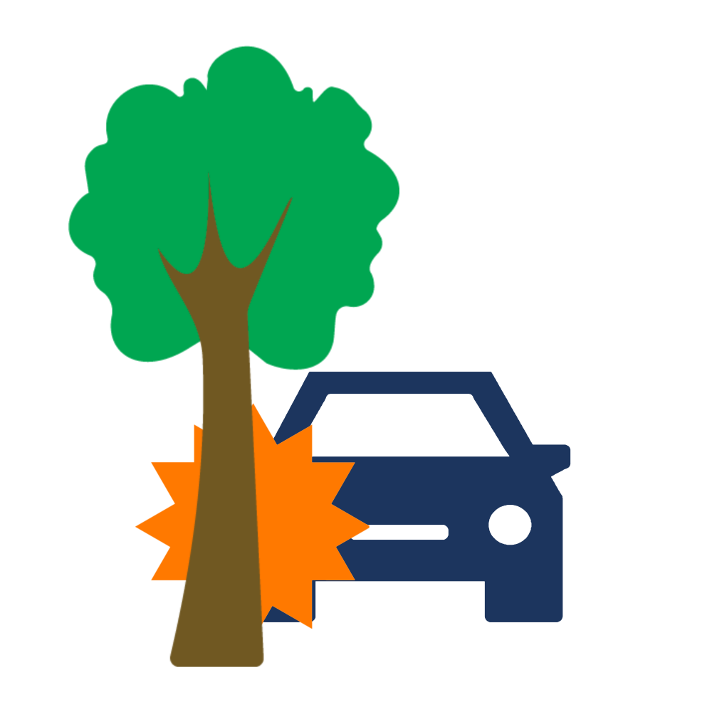 Graphic showing a car crashing into a tree