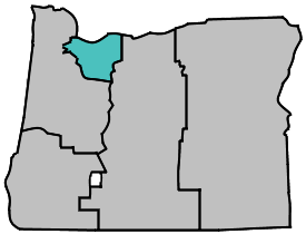 County map showing Washington, Multnomah, Hood River and Clackamas counties