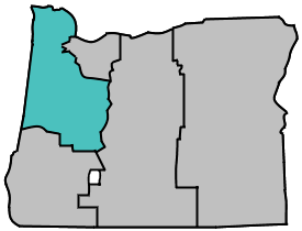 County map showing Clatsop, Columbia, Western Washington, Tillamook, Yamhill, Polk, Marion, Lincoln, Benton, Linn and Lane counties