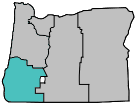 County map showing Douglas, Coos, Curry, Josephine, Jackson and Southwest Klamath counties