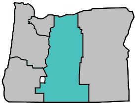 County map showing Wasco, Sherman, Gilliam, Jefferson, Wheeler, Crook, Deschutes, Klamath and Lake counties
