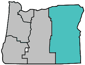 County map showing Morrow, Umatilla, Union, Wallowa, Grant, Baker, Harney and Malheur counties
