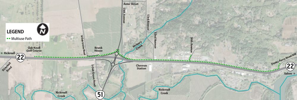 map of the proposed multi-use path with the Dogbone Interchange