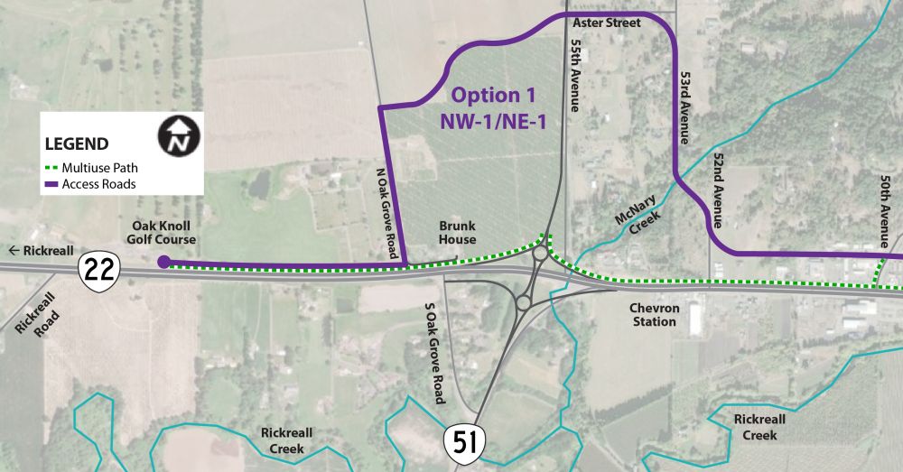 map of Option 1 (NW-1/NE-1) for the north access road