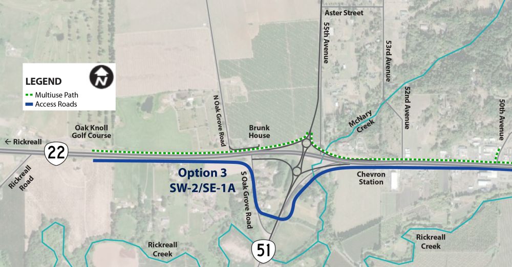 map of Option 3 (SW-2/SE-1A) for the south access road