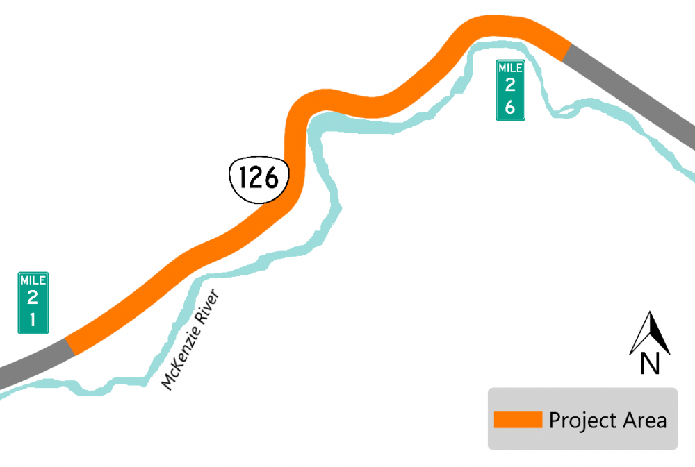 project area map highlighting milepost 21 to 26