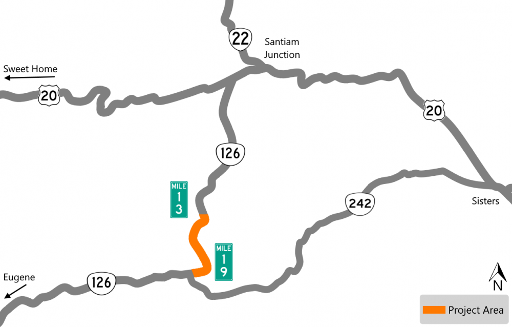 project area map highlighting from milepost 13 to 19