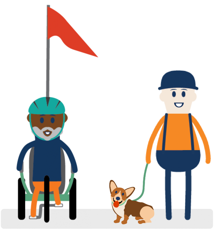 community icon showing a person riding a trike and a person walking a dog